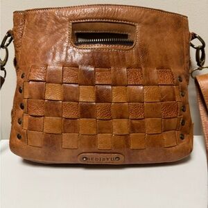 Bed Stu Tan Woven Leather Crossbody Bag
